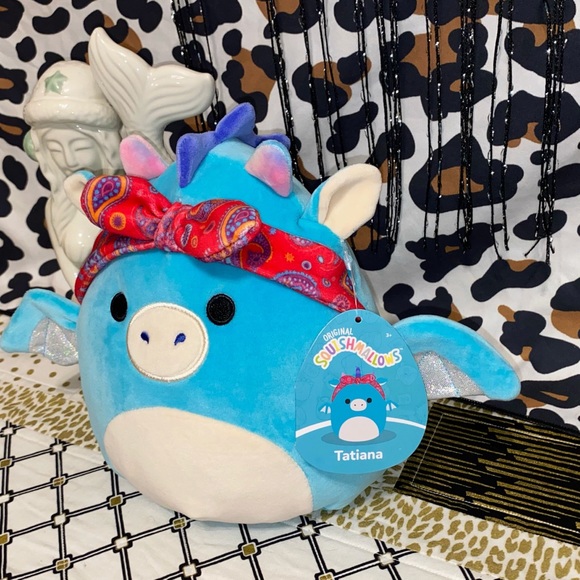 SQUISHMALLOWS JAZWARES TATIANA THE TEAL/BLUE DRAGON PLUSH PILLOW 8” - Picture 2 of 5